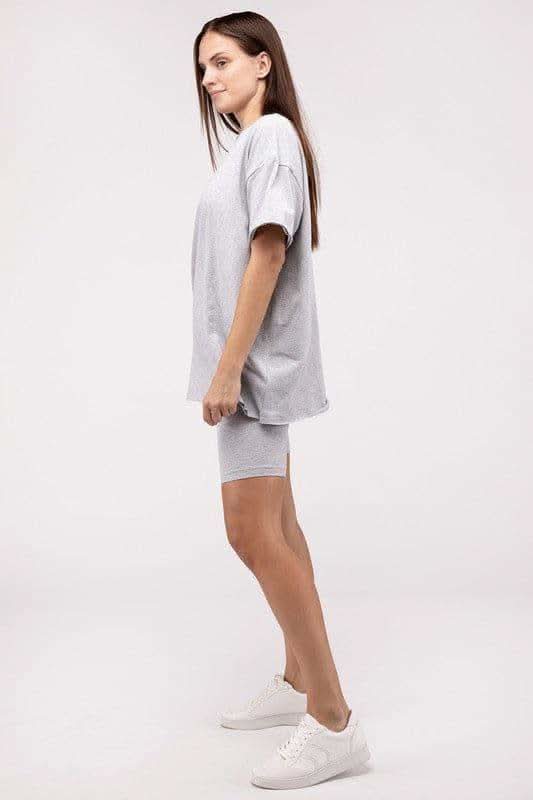 Zenana Cotton Round Neck Top & Biker Shorts Set - SwagglyLife Home & Fashion