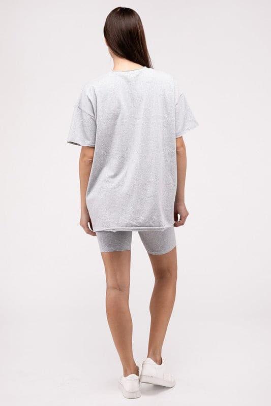 Zenana Cotton Round Neck Top & Biker Shorts Set - SwagglyLife Home & Fashion
