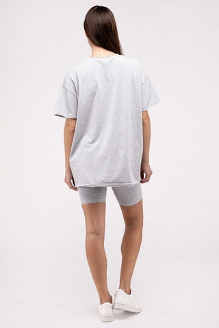 Zenana Cotton Round Neck Top & Biker Shorts Set - SwagglyLife Home & Fashion