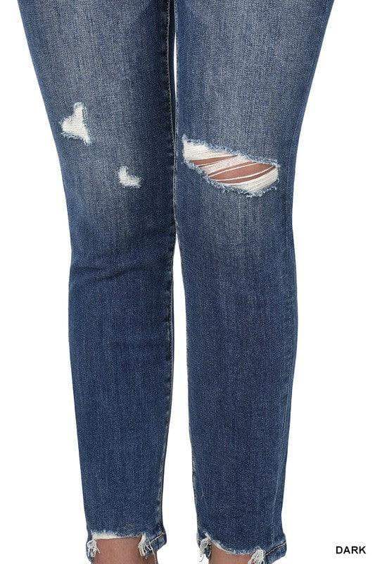 ZENANA Distressed Hem Ankle Skinny Denim Pants - SwagglyLife Home & Fashion