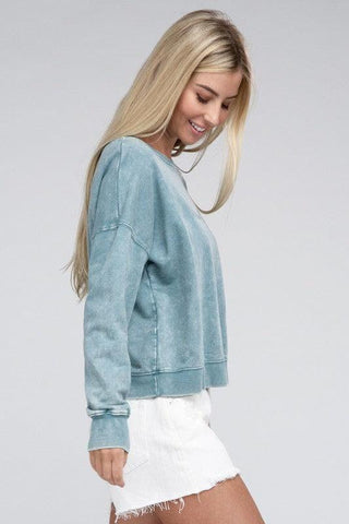 ZENANA French Terry Acid Wash Boat Neck Pullover, Multiple Colors - SwagglyLife Home & Fashion