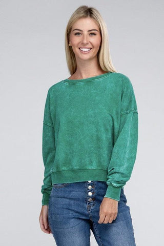ZENANA French Terry Acid Wash Boat Neck Pullover, Multiple Colors - SwagglyLife Home & Fashion