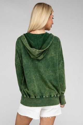 ZENANA French Terry Acid Wash Kangaroo Pocket Hoodie - SwagglyLife Home & Fashion