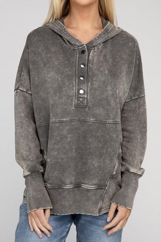ZENANA French Terry Acid Wash Kangaroo Pocket Hoodie - SwagglyLife Home & Fashion