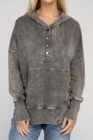 ZENANA French Terry Acid Wash Kangaroo Pocket Hoodie - SwagglyLife Home & Fashion