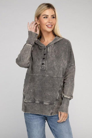 ZENANA French Terry Acid Wash Kangaroo Pocket Hoodie - SwagglyLife Home & Fashion
