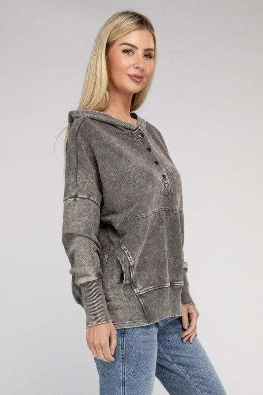 ZENANA French Terry Acid Wash Kangaroo Pocket Hoodie - SwagglyLife Home & Fashion
