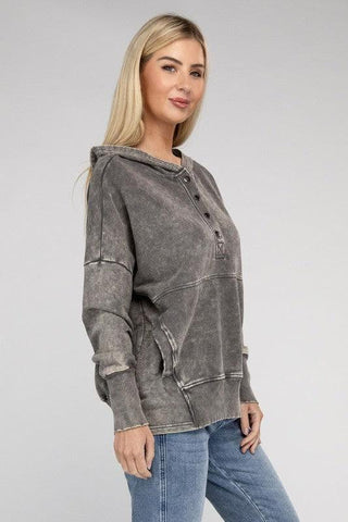 ZENANA French Terry Acid Wash Kangaroo Pocket Hoodie - SwagglyLife Home & Fashion