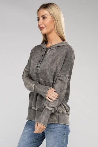 ZENANA French Terry Acid Wash Kangaroo Pocket Hoodie - SwagglyLife Home & Fashion