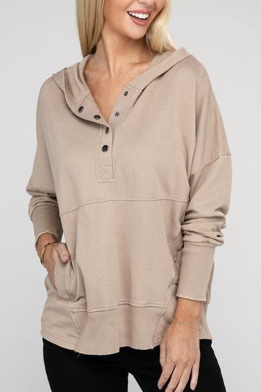 ZENANA French Terry Acid Wash Kangaroo Pocket Hoodie - SwagglyLife Home & Fashion