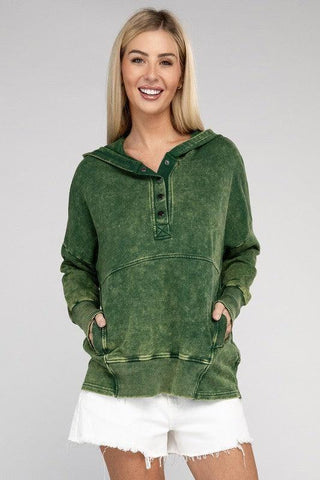 ZENANA French Terry Acid Wash Kangaroo Pocket Hoodie - SwagglyLife Home & Fashion