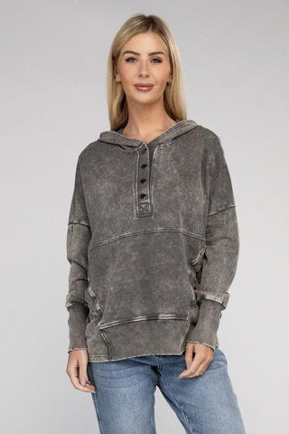 ZENANA French Terry Acid Wash Kangaroo Pocket Hoodie - SwagglyLife Home & Fashion