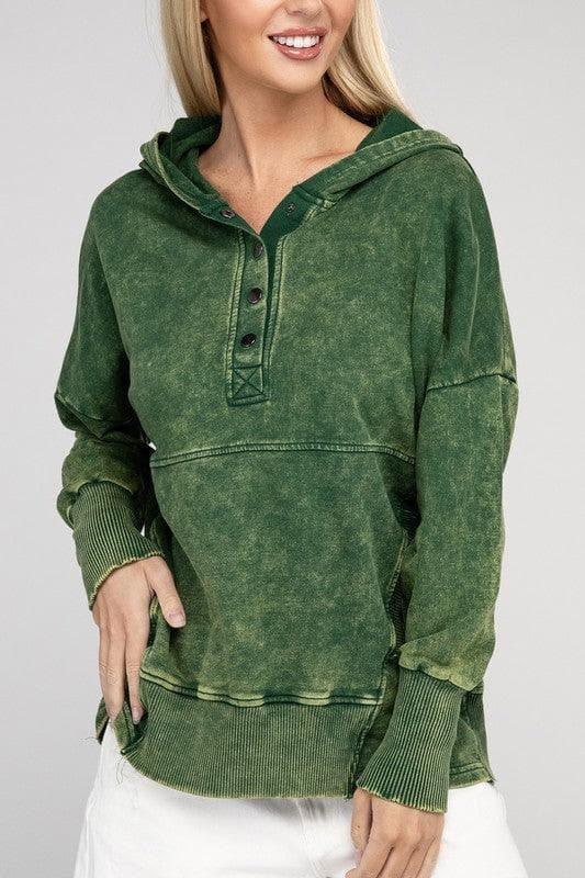ZENANA French Terry Acid Wash Kangaroo Pocket Hoodie - SwagglyLife Home & Fashion