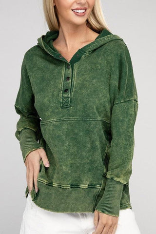 ZENANA French Terry Acid Wash Kangaroo Pocket Hoodie - SwagglyLife Home & Fashion