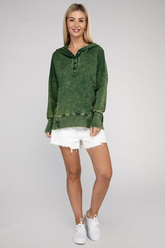 ZENANA French Terry Acid Wash Kangaroo Pocket Hoodie - SwagglyLife Home & Fashion