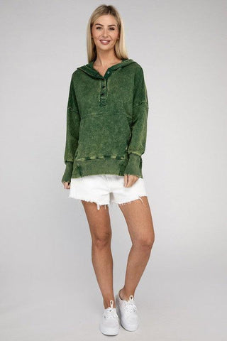 ZENANA French Terry Acid Wash Kangaroo Pocket Hoodie - SwagglyLife Home & Fashion