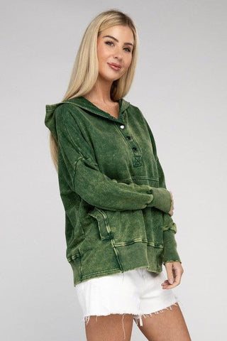 ZENANA French Terry Acid Wash Kangaroo Pocket Hoodie - SwagglyLife Home & Fashion
