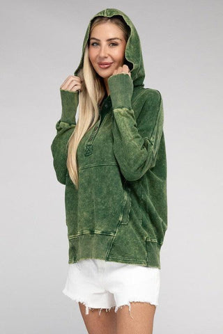 ZENANA French Terry Acid Wash Kangaroo Pocket Hoodie - SwagglyLife Home & Fashion