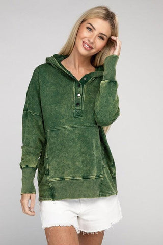 ZENANA French Terry Acid Wash Kangaroo Pocket Hoodie - SwagglyLife Home & Fashion