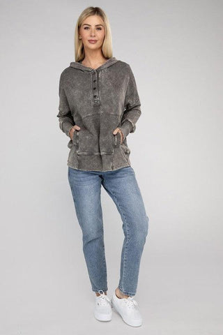 ZENANA French Terry Acid Wash Kangaroo Pocket Hoodie - SwagglyLife Home & Fashion