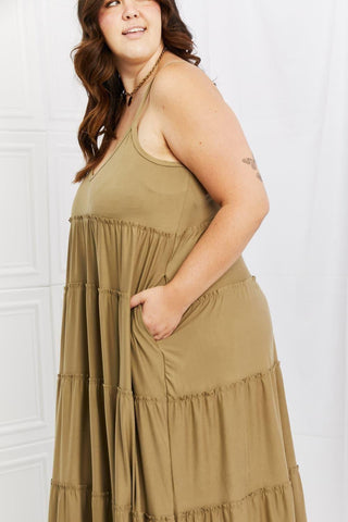 ZENANA Full Size Spaghetti Strap Tiered Dress with Pockets in Khaki - SwagglyLife Home & Fashion