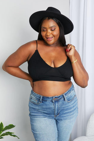 Zenana Full Size Textured Spaghetti Strap Bralette in Black - SwagglyLife Home & Fashion