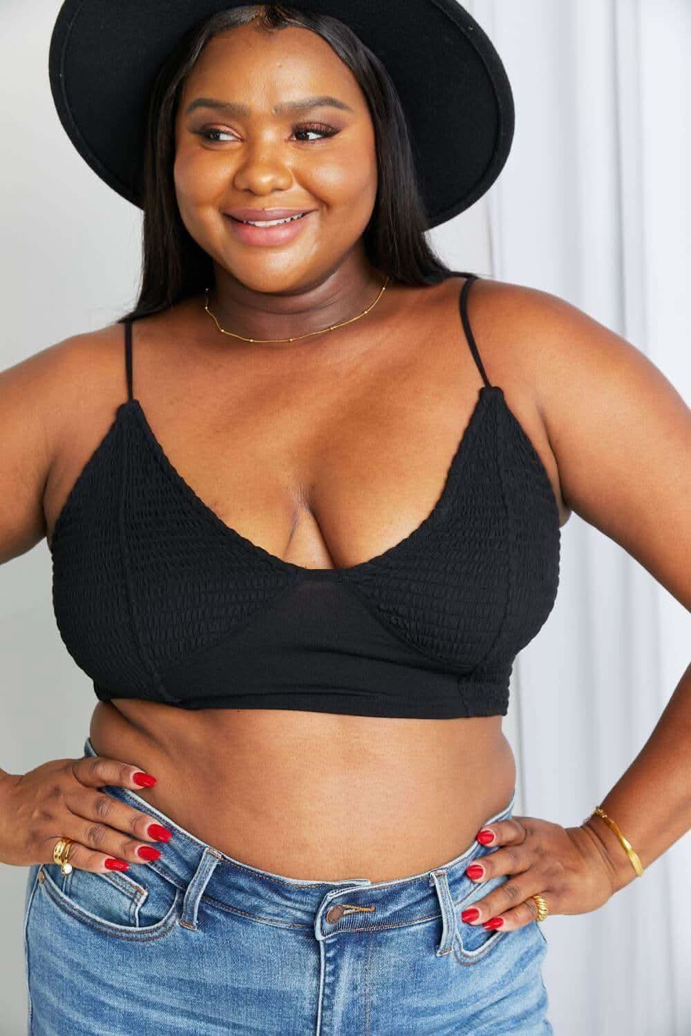 Zenana Full Size Textured Spaghetti Strap Bralette in Black - SwagglyLife Home & Fashion