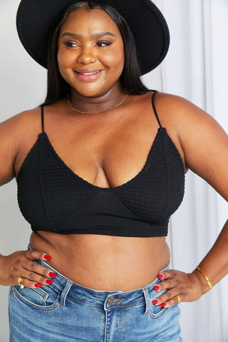 Zenana Full Size Textured Spaghetti Strap Bralette in Black - SwagglyLife Home & Fashion