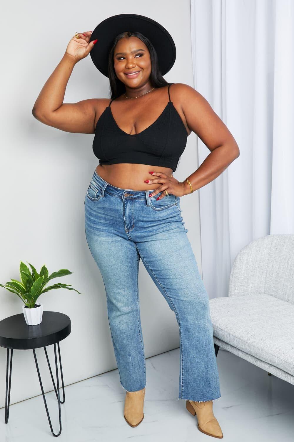 Zenana Full Size Textured Spaghetti Strap Bralette in Black - SwagglyLife Home & Fashion