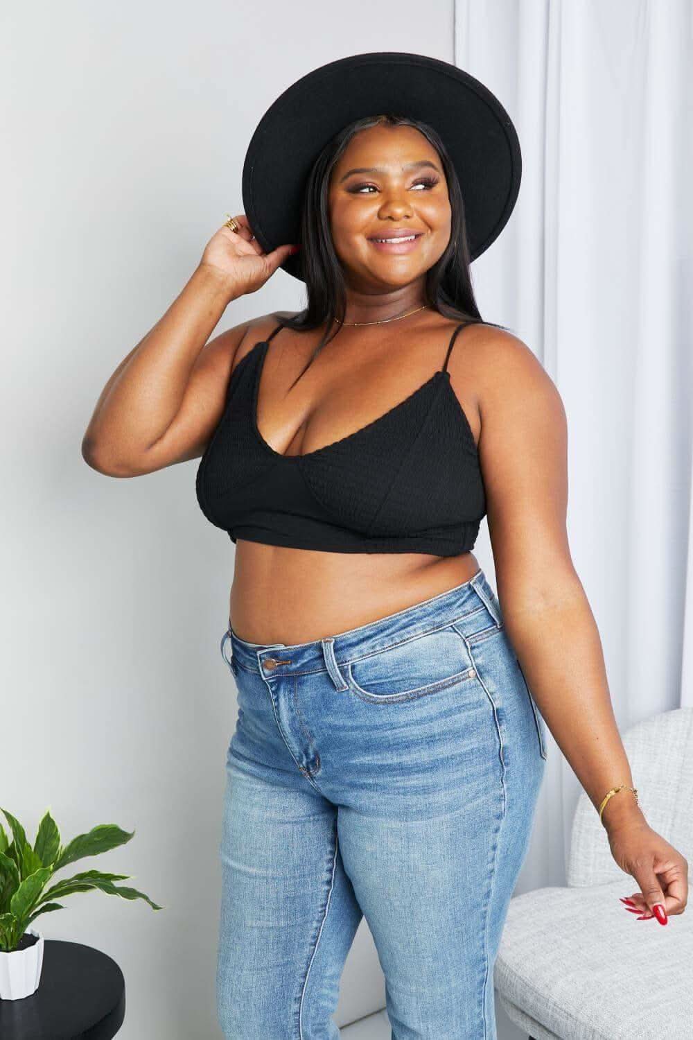 Zenana Full Size Textured Spaghetti Strap Bralette in Black - SwagglyLife Home & Fashion