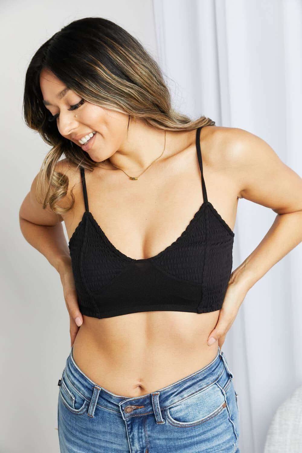 Zenana Full Size Textured Spaghetti Strap Bralette in Black - SwagglyLife Home & Fashion