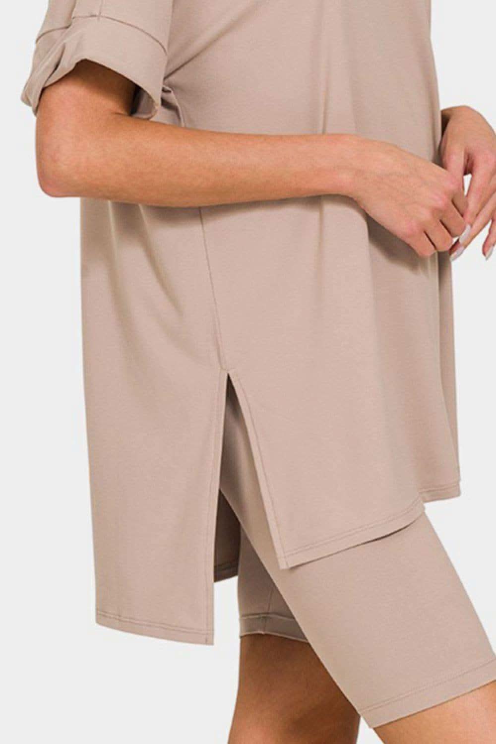 Zenana Full Size V-Neck Short Sleeve Slit T-Shirt and Shorts Set - SwagglyLife Home & Fashion