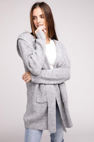 Zenana Hooded Open Front Sweater Cardigan - SwagglyLife Home & Fashion