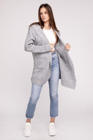 Zenana Hooded Open Front Sweater Cardigan - SwagglyLife Home & Fashion