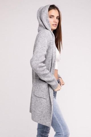 Zenana Hooded Open Front Sweater Cardigan - SwagglyLife Home & Fashion