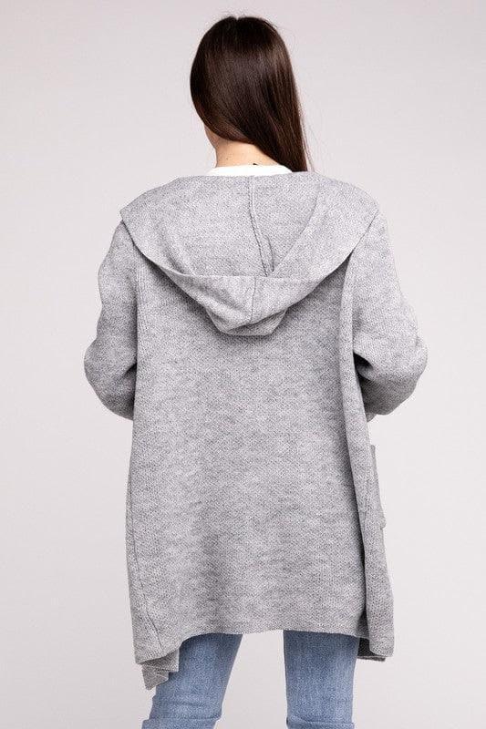 Zenana Hooded Open Front Sweater Cardigan - SwagglyLife Home & Fashion