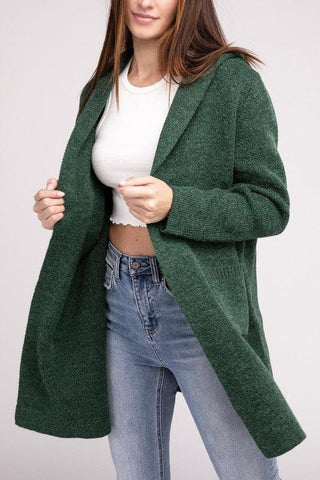 Zenana Hooded Open Front Sweater Cardigan - SwagglyLife Home & Fashion