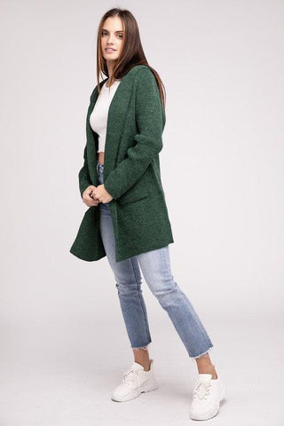 Zenana Hooded Open Front Sweater Cardigan - SwagglyLife Home & Fashion