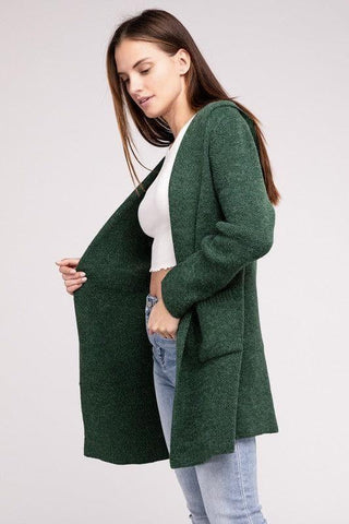 Zenana Hooded Open Front Sweater Cardigan - SwagglyLife Home & Fashion