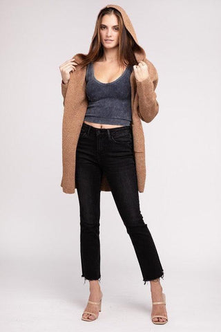 Zenana Hooded Open Front Sweater Cardigan - SwagglyLife Home & Fashion