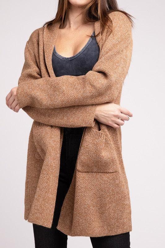 Zenana Hooded Open Front Sweater Cardigan - SwagglyLife Home & Fashion