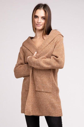 Zenana Hooded Open Front Sweater Cardigan - SwagglyLife Home & Fashion