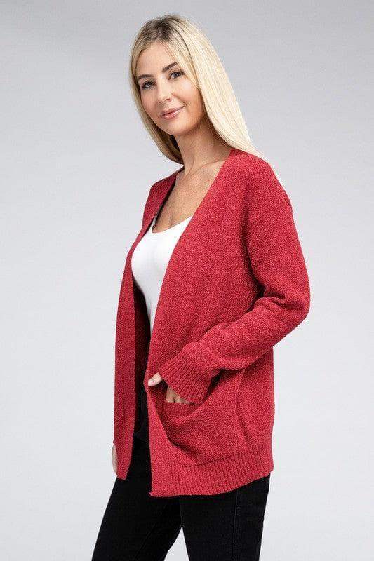 ZENANA Melange Open Front Sweater Cardigan - SwagglyLife Home & Fashion