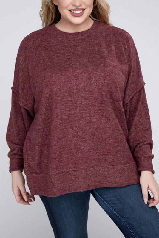 ZENANA Plus Brushed Melange Drop Shoulder Sweater - SwagglyLife Home & Fashion