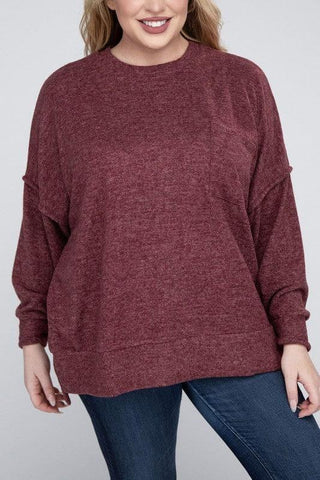 ZENANA Plus Brushed Melange Drop Shoulder Sweater - SwagglyLife Home & Fashion