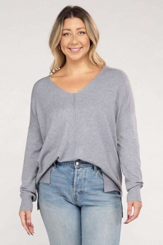 ZENANA Plus Garment Dyed Front Seam Sweater - SwagglyLife Home & Fashion
