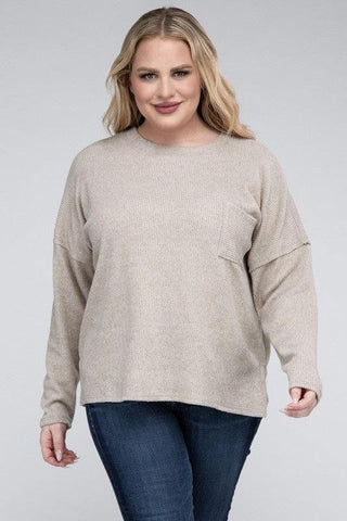 ZENANA Plus Ribbed Brushed Melange Hacci Sweater - SwagglyLife Home & Fashion