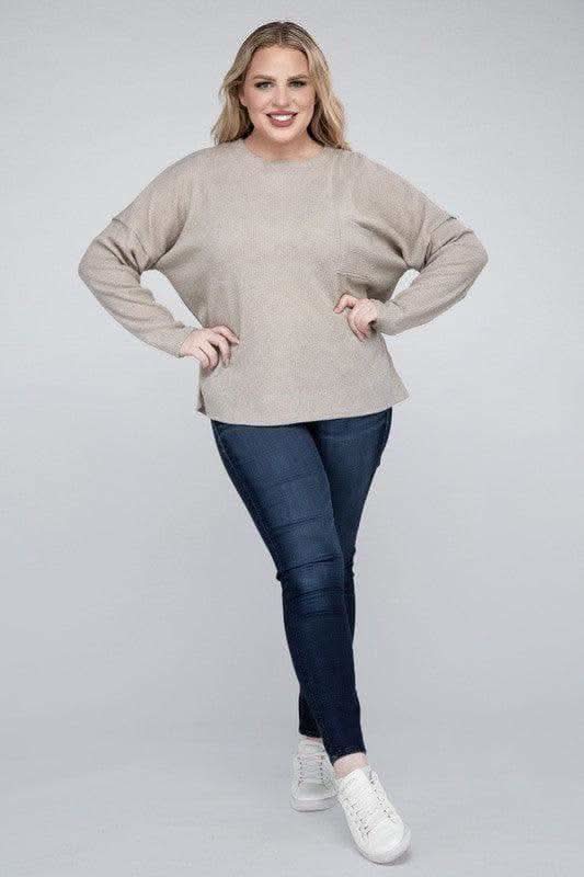 ZENANA Plus Ribbed Brushed Melange Hacci Sweater - SwagglyLife Home & Fashion