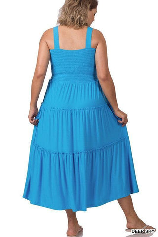 Zenana Plus Smocked Tiered Midi Dress - SwagglyLife Home & Fashion