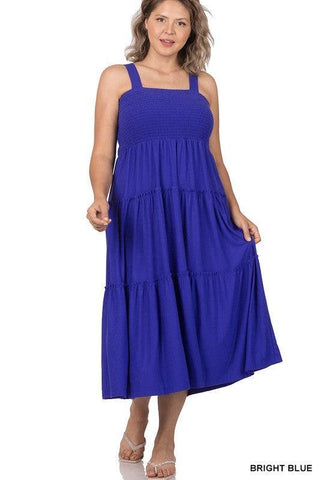 Zenana Plus Smocked Tiered Midi Dress - SwagglyLife Home & Fashion